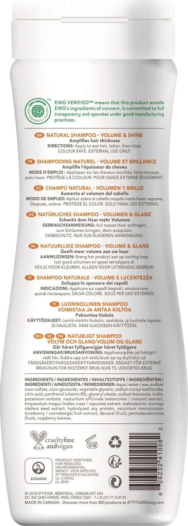 Shampoo Attitude Super Leaves Volume & Shine 473 ml hinta ja tiedot | Shampoot | hobbyhall.fi