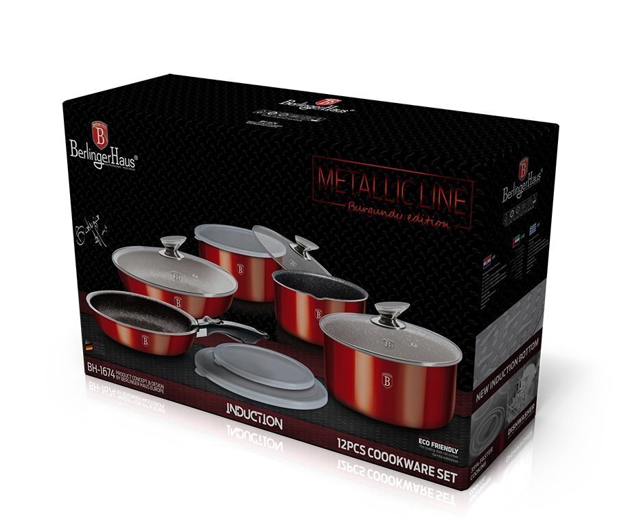 Berlinger Haus kattilasetti Metallic Line Black Burgundy Edition, 12 osaa hinta ja tiedot | Kattilat ja painekattilat | hobbyhall.fi