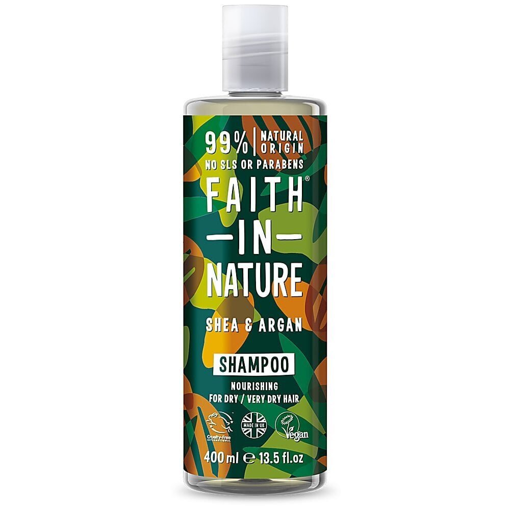 Sheavoita ja arganiaöljyä sisältävä syväkosteuttava shampoo Faith in Nature erittäin kuiville ja kiharoille hiuksille, 400 ml hinta ja tiedot | Shampoot | hobbyhall.fi