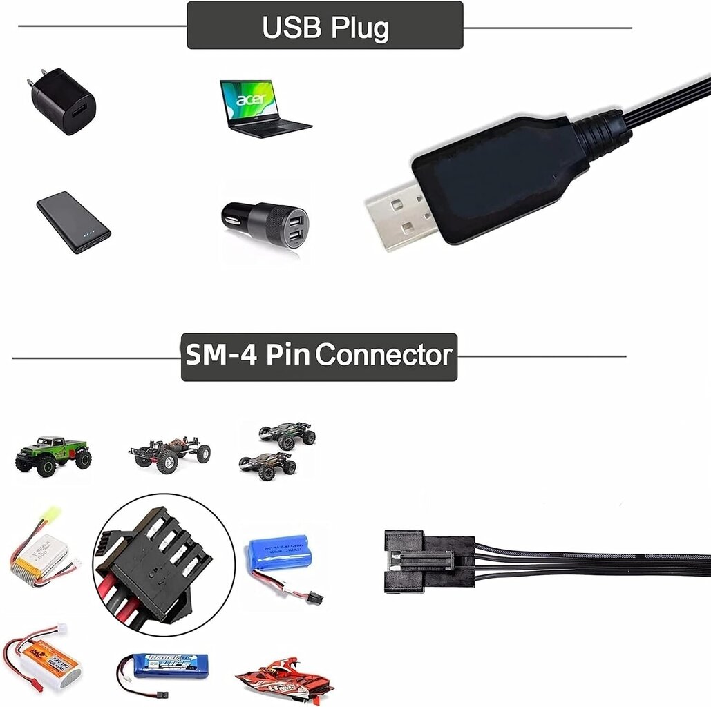 YUNIQUE GREEN-CLEAN-POWER universaali USB-laturi LiPo 7.4V 2S akuille - 4PIN SM-4P - Yhteensopiva RC-autojen/dronien/veneiden kanssa - Ylikuormitussuojaus - Latausilmaisin, musta hinta ja tiedot | Auton akkulaturit | hobbyhall.fi