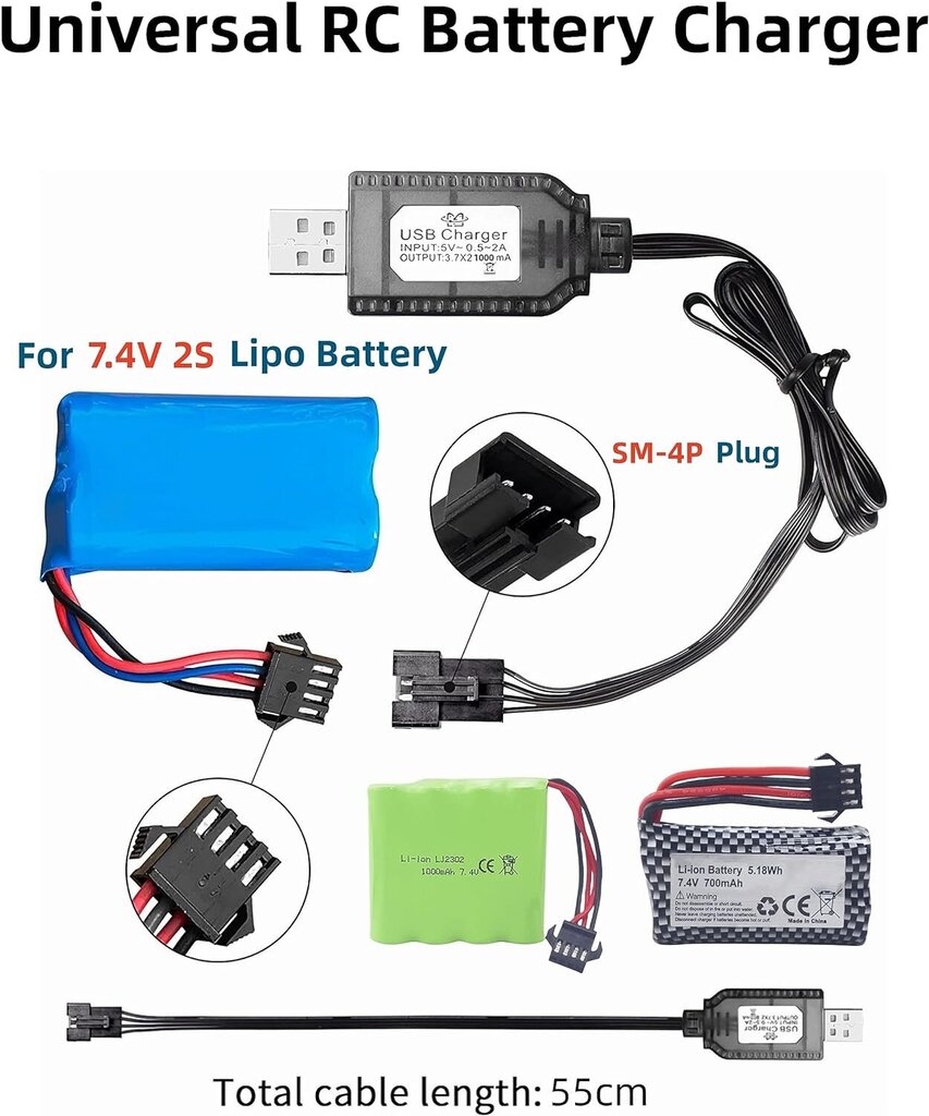 YUNIQUE GREEN-CLEAN-POWER universaali USB-laturi LiPo 7.4V 2S akuille - 4PIN SM-4P - Yhteensopiva RC-autojen/dronien/veneiden kanssa - Ylikuormitussuojaus - Latausilmaisin, musta hinta ja tiedot | Auton akkulaturit | hobbyhall.fi