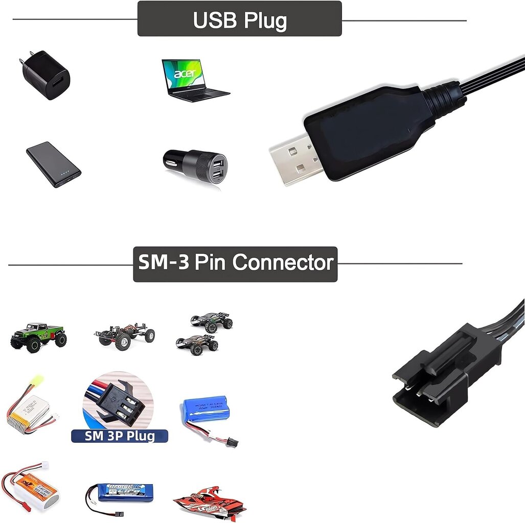 YUNIQUE GREEN-CLEAN-POWER USB-laturi LiPo 7,4V 2S akuille | SM-3P liitin | Turvallinen ja universaali lataus | Kevyt ja kannettava | Yhteensopiva RC-autojen/dronien/veneiden kanssa, musta hinta ja tiedot | Auton akkulaturit | hobbyhall.fi