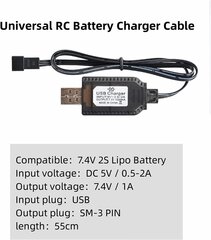 YUNIQUE GREEN-CLEAN-POWER USB-laturi LiPo 7,4V 2S akuille | SM-3P liitin | Turvallinen ja universaali lataus | Kevyt ja kannettava | Yhteensopiva RC-autojen/dronien/veneiden kanssa, musta hinta ja tiedot | Auton akkulaturit | hobbyhall.fi