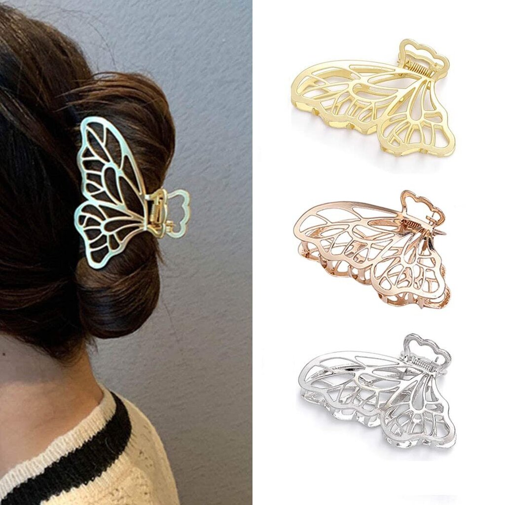 Pack Butterfly Hiusklipsit Metalli Suuret Claw Clips Vintage Hiustarvikkeet Naisten Tytöt Kulta Ruusu Kulta Hopea hinta ja tiedot | Hiustarvikkeet | hobbyhall.fi