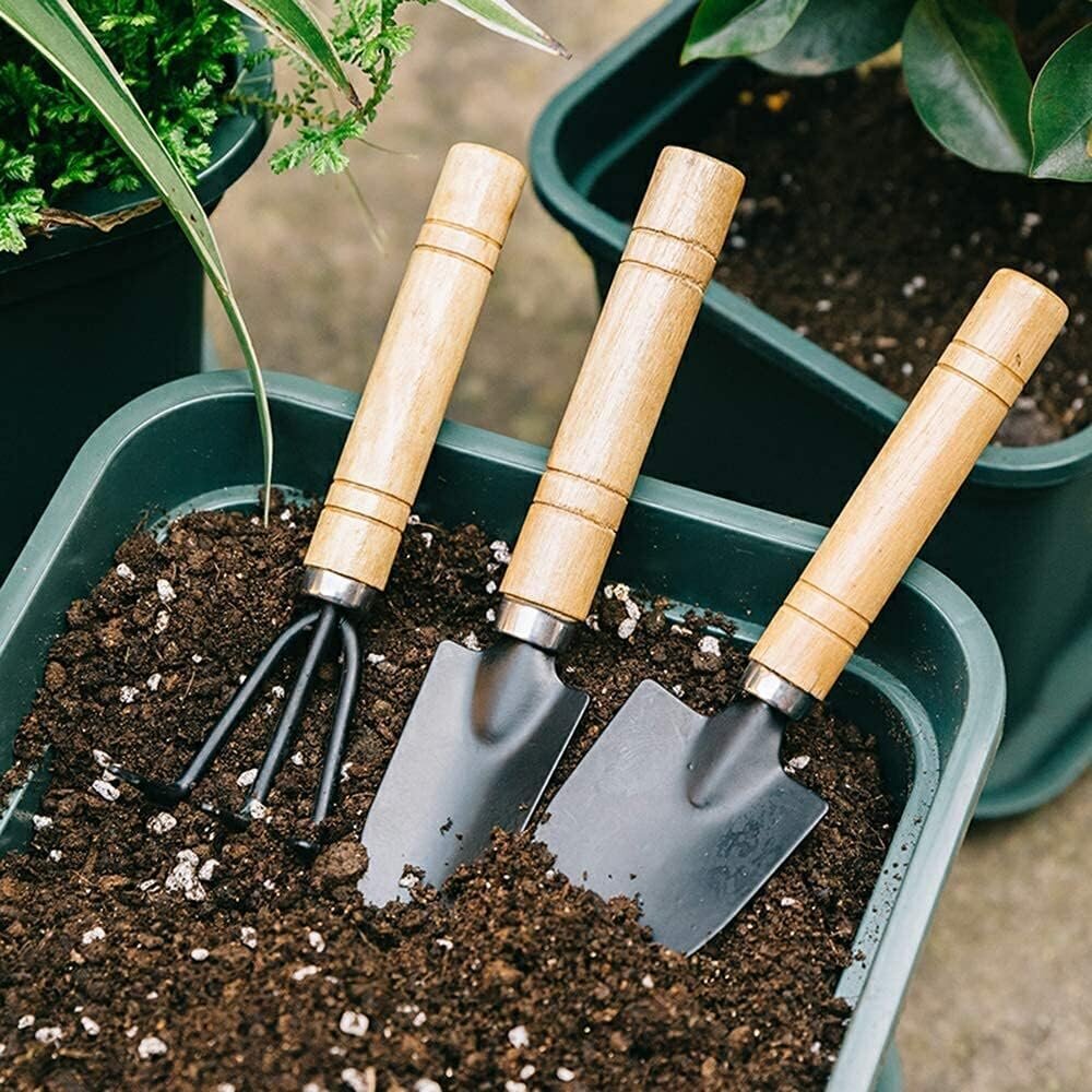 Puutarhatyökalusetti, 3-osainen puukahvainen puutarhatyökalusarja, pieni puutarhalapio haravalapio, kestävät ja turvalliset Bonsai-työkalut ruukkukukkiin hinta ja tiedot | Puutarhatyökalut | hobbyhall.fi