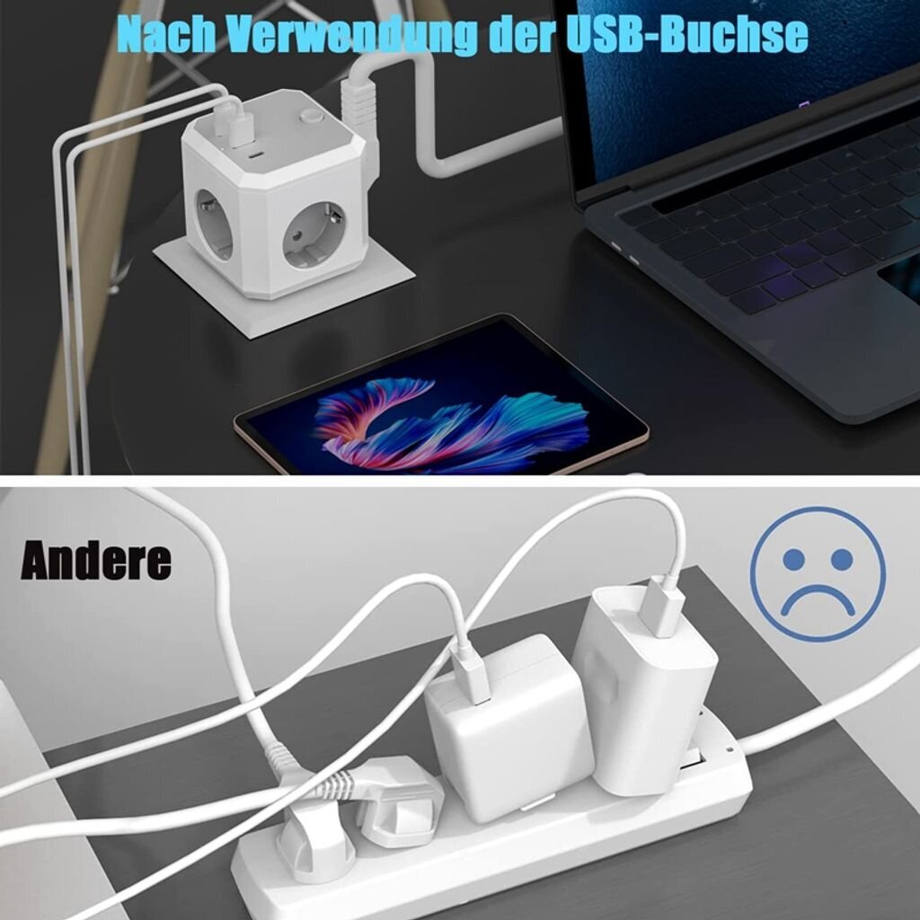 Socket Cube ilman kaapeleita, 4 pistorasiaa ja 1 tyypin C 2 USB-pistorasioita 7 in 1 -pistorasovitin hinta ja tiedot | Kytkimet ja pistorasiat | hobbyhall.fi