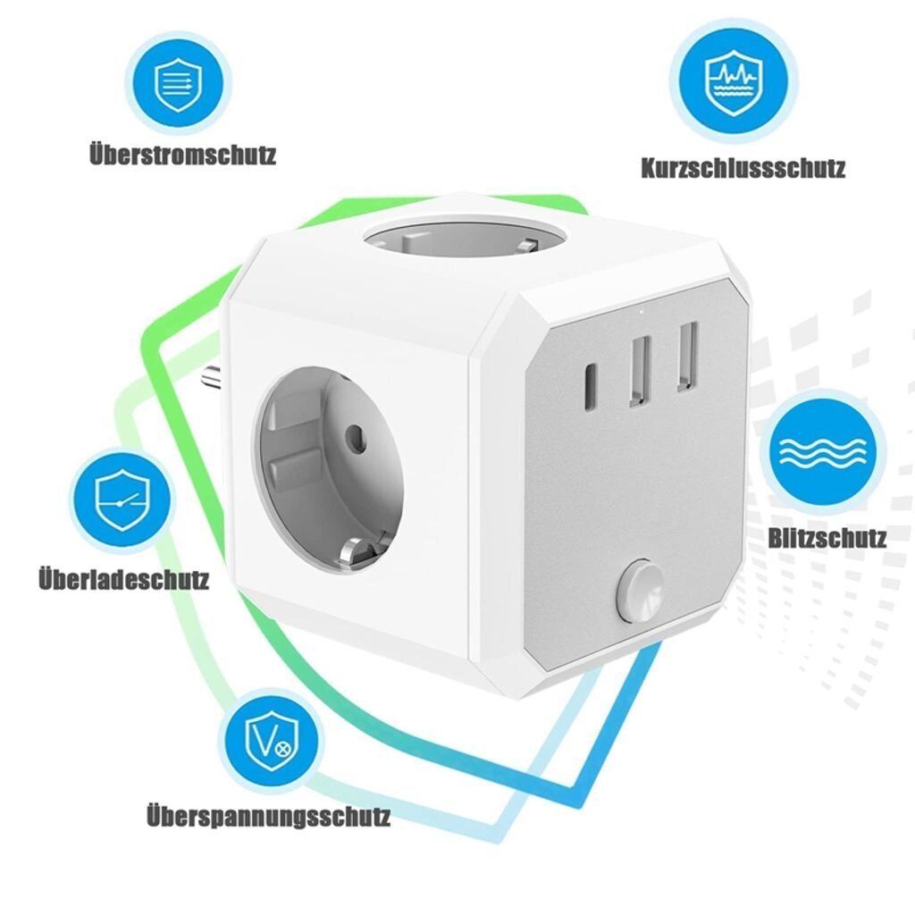 Socket Cube ilman kaapeleita, 4 pistorasiaa ja 1 tyypin C 2 USB-pistorasioita 7 in 1 -pistorasovitin hinta ja tiedot | Kytkimet ja pistorasiat | hobbyhall.fi