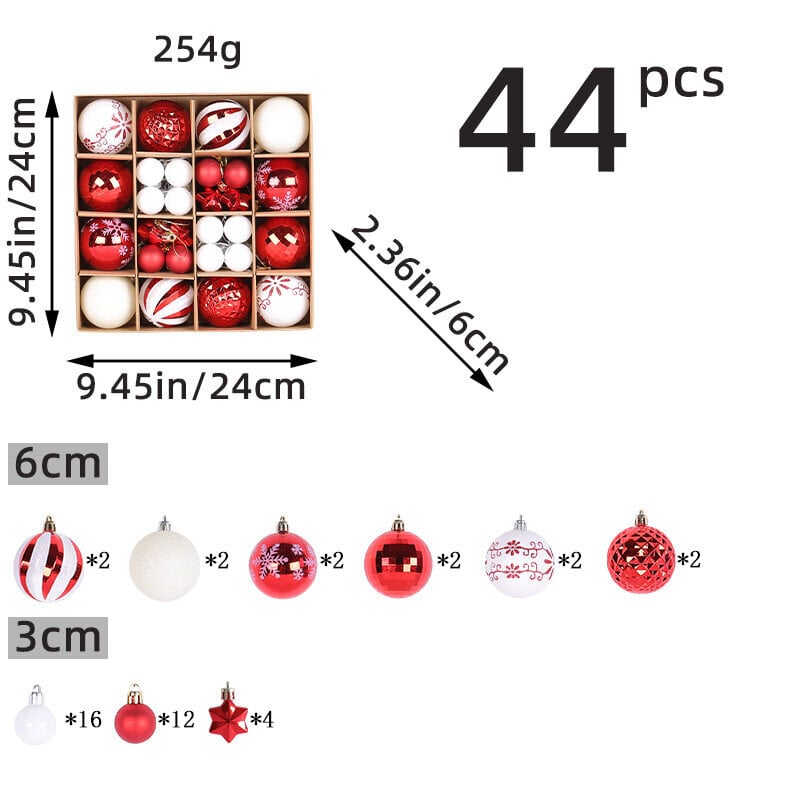 Joulupallot 44 kpl/laatikko Joulukuusikoristeet laatikoissa Joulukuusikoristeet Jouluriipukset lahjat punainen valkoinen hinta ja tiedot | Koristeet ja tarrat | hobbyhall.fi
