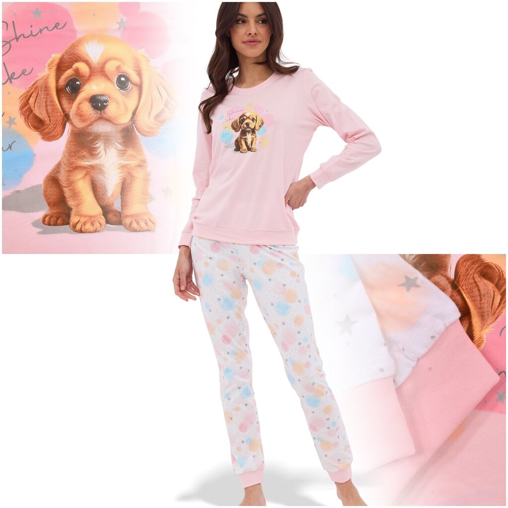 Naisten pyjama CORNETTE STAR 671/376, puuvilla, vaaleanpunainen, koira, hinta ja tiedot | Yöasut ja pyjamat | hobbyhall.fi