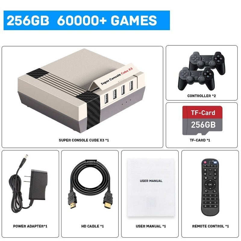 Super Console Cube X3 -videopelikonsolit 60000 Classic Game Box -tuki 60 emulaattoria DC/MAME/Arcade/SS 4K HD -lähtöön hinta ja tiedot | Pelikonsolit | hobbyhall.fi