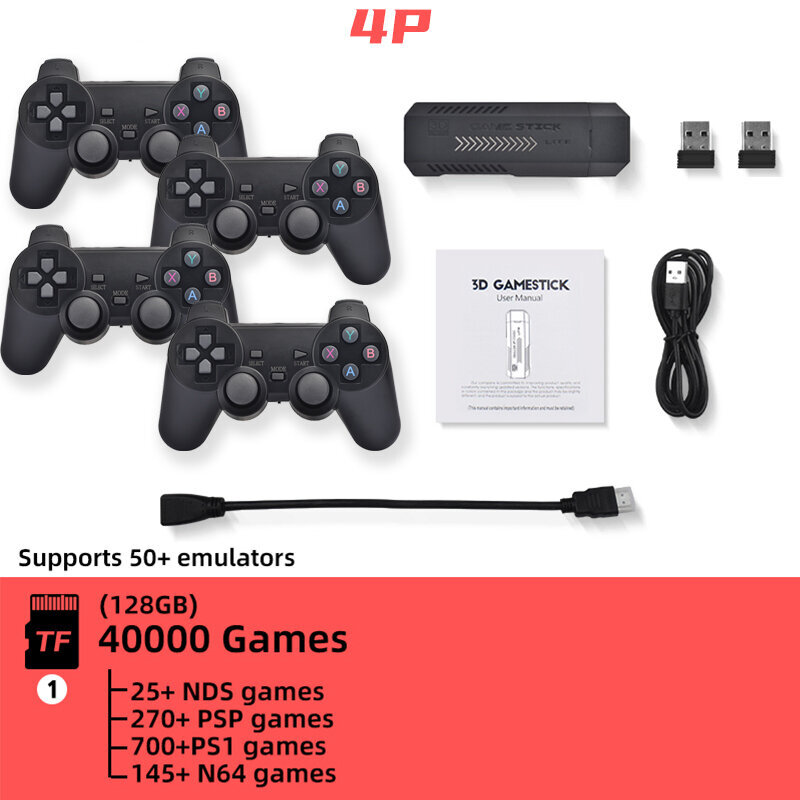 GD10 PRO Retro Game Stick 4K -televisio, sisäänrakennettu 40 000+ peliä 50 emulaattoria PSP:lle PS1 N64 GBA Mini HD -videopelikonsolille hinta ja tiedot | Pelikonsolit | hobbyhall.fi