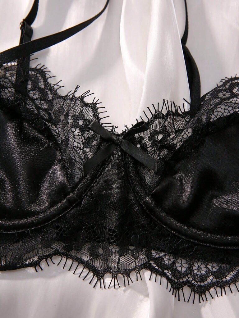 Contrast Lace Underwire Alusvaatteet Set·Black·S hinta ja tiedot | Naisten alushousut | hobbyhall.fi