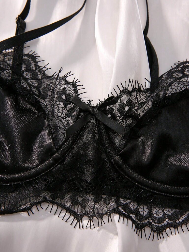 Contrast Lace Underwire Alusvaatteet Set·Musta·XL hinta ja tiedot | Naisten alushousut | hobbyhall.fi