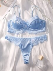 Contrast Lace Underwire Alusvaatteet Set·Blue·L hinta ja tiedot | Naisten alushousut | hobbyhall.fi