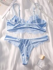 Contrast Lace Underwire Alusvaatteet Set·Blue·XL hinta ja tiedot | Naisten alushousut | hobbyhall.fi