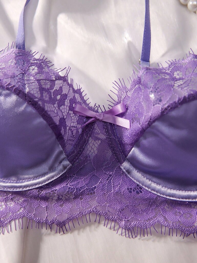 Contrast Lace Underwire Alusvaatteet Set · Purple·L hinta ja tiedot | Naisten alushousut | hobbyhall.fi