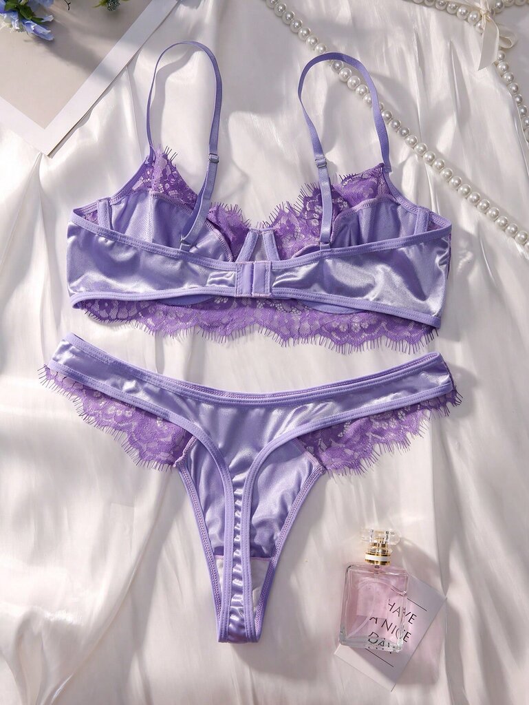 Contrast Lace Underwire Alusvaatteet Set · Purppura · M hinta ja tiedot | Naisten alushousut | hobbyhall.fi