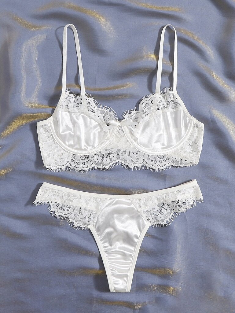 Contrast Lace Underwire Alusvaatteet Set·White·M hinta ja tiedot | Naisten alushousut | hobbyhall.fi