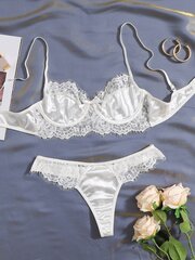 Contrast Lace Underwire Alusvaatteet Set·White·S hinta ja tiedot | Naisten alushousut | hobbyhall.fi