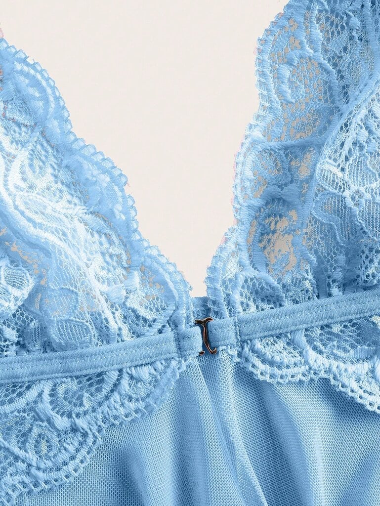 Kawaii Contrast Lace Epäsymmetrinen Helma Slips Thong·Baby Blue·M hinta ja tiedot | Naisten alushousut | hobbyhall.fi