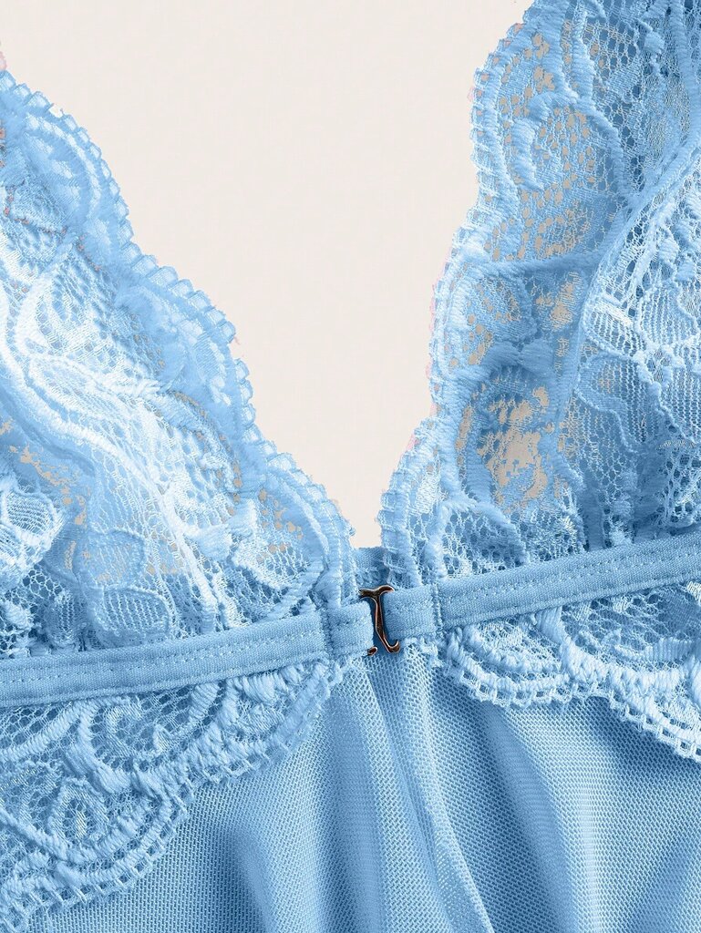 Kawaii Contrast Lace Epäsymmetrinen Helma Slips Thong·Baby Blue·S hinta ja tiedot | Naisten alushousut | hobbyhall.fi