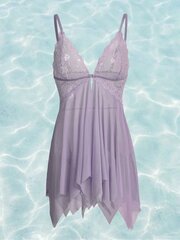 Kawaii Contrast Lace Epäsymmetrinen Helma Slips Thong·Lilac Purple·L hinta ja tiedot | Naisten alushousut | hobbyhall.fi