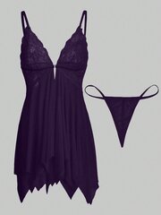 Kawaii Contrast Lace Epäsymmetrinen Helma Slips Thong·Purple·M hinta ja tiedot | Naisten alushousut | hobbyhall.fi