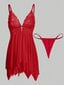 Kawaii Contrast Lace Epäsymmetrinen Helma Slips Thong·Red·L hinta ja tiedot | Naisten alushousut | hobbyhall.fi