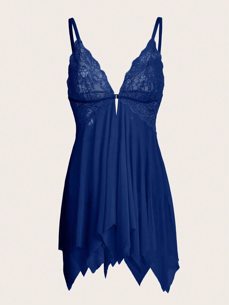 Kawaii Contrast Lace Epäsymmetrinen Helma Slips Thong·Royal Blue·S hinta ja tiedot | Naisten alushousut | hobbyhall.fi