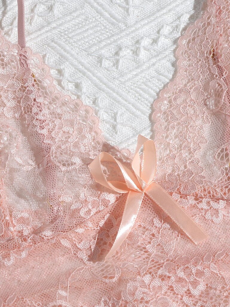 Floral Lace Scallop Trim Alusvaatteet Set · Coral Pink·L hinta ja tiedot | Naisten alushousut | hobbyhall.fi