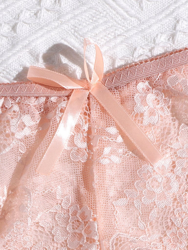 Floral Lace Scallop Trim Alusvaatteet Set · Coral Pink·L hinta ja tiedot | Naisten alushousut | hobbyhall.fi