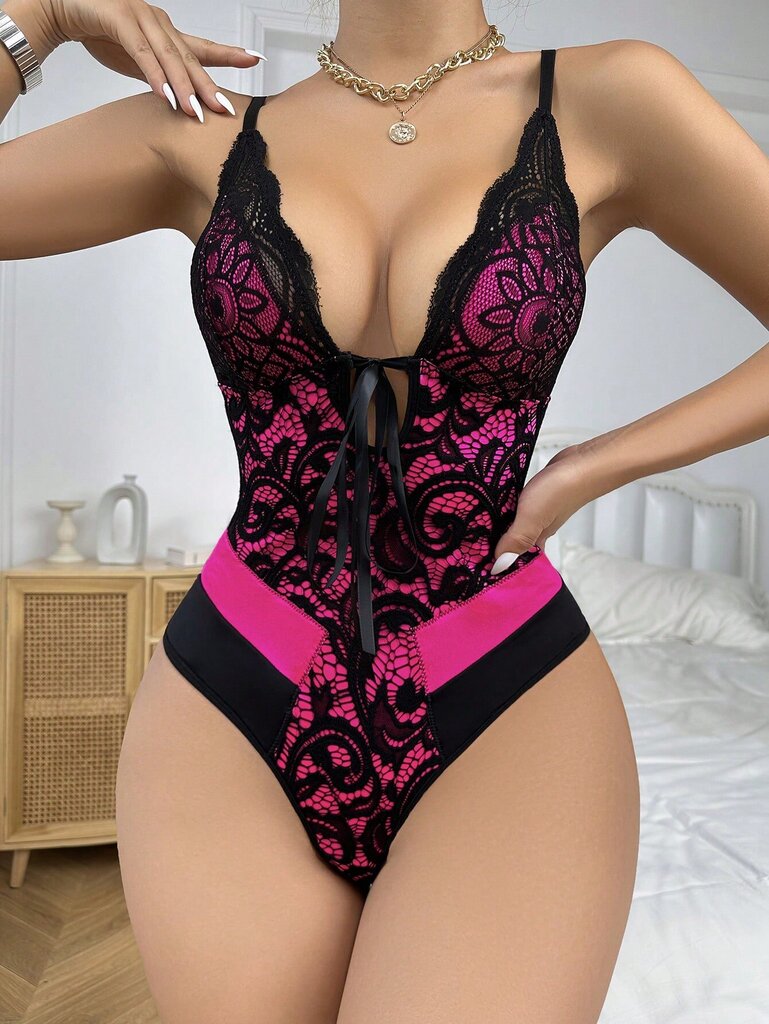 Klassinen seksikäs kukkainen pitsinauha edessä Teddy Bodysuit·Multicolor·S hinta ja tiedot | Naisten alushousut | hobbyhall.fi