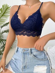 Floral Lace Scallop Trim Bralette·Navy Blue·L hinta ja tiedot | Rintaliivit | hobbyhall.fi