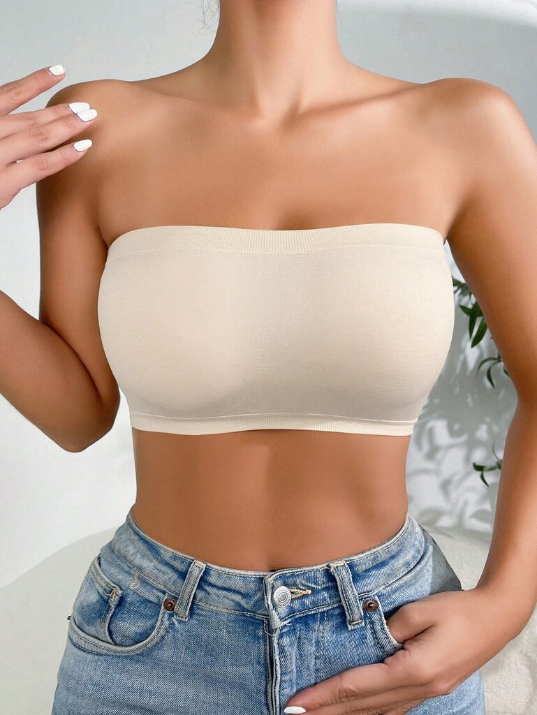 Solid Bandeau Bra·Khaki·L hinta ja tiedot | Rintaliivit | hobbyhall.fi