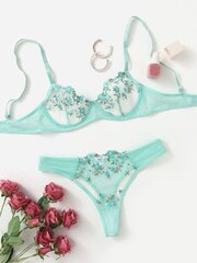 Embroidery Mesh Underwire Alusvaatteet Set·Green·L hinta ja tiedot | Rintaliivit | hobbyhall.fi