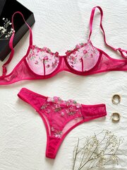 Embroidery Mesh Underwire Alusvaatteet Set Hot Pink·XL hinta ja tiedot | Rintaliivit | hobbyhall.fi