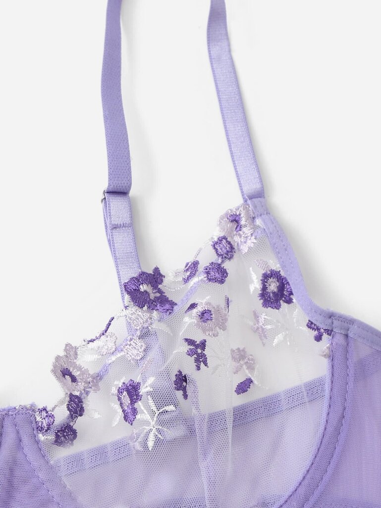 Embroidery Mesh Underwire Alusvaatteet Set·Lila Purppura·M hinta ja tiedot | Rintaliivit | hobbyhall.fi