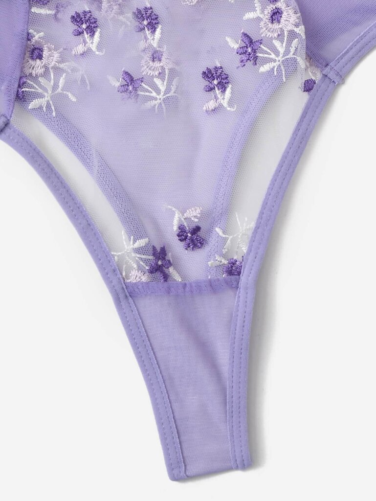 Embroidery Mesh Underwire Alusvaatteet Set·Lila Purple·XL hinta ja tiedot | Rintaliivit | hobbyhall.fi