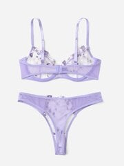 Embroidery Mesh Underwire Alusvaatteet Set·Lila Purple·XL hinta ja tiedot | Rintaliivit | hobbyhall.fi