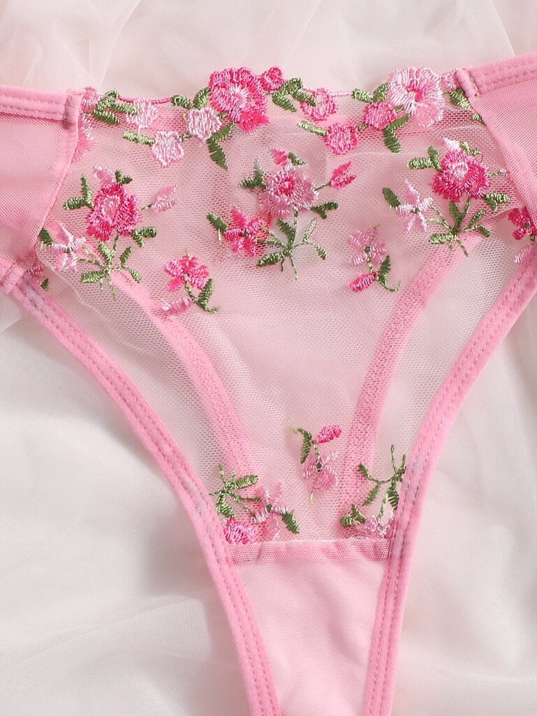 Embroidery Mesh Underwire Alusvaatteet Set·Pink·M hinta ja tiedot | Rintaliivit | hobbyhall.fi