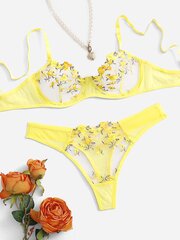 Embroidery Mesh Underwire Alusvaatteet Set·Keltainen·L hinta ja tiedot | Rintaliivit | hobbyhall.fi