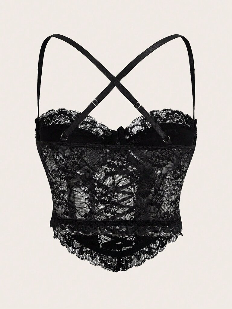 Goth Contrast Lace Criss Cross Bralette·Black·L hinta ja tiedot | Rintaliivit | hobbyhall.fi