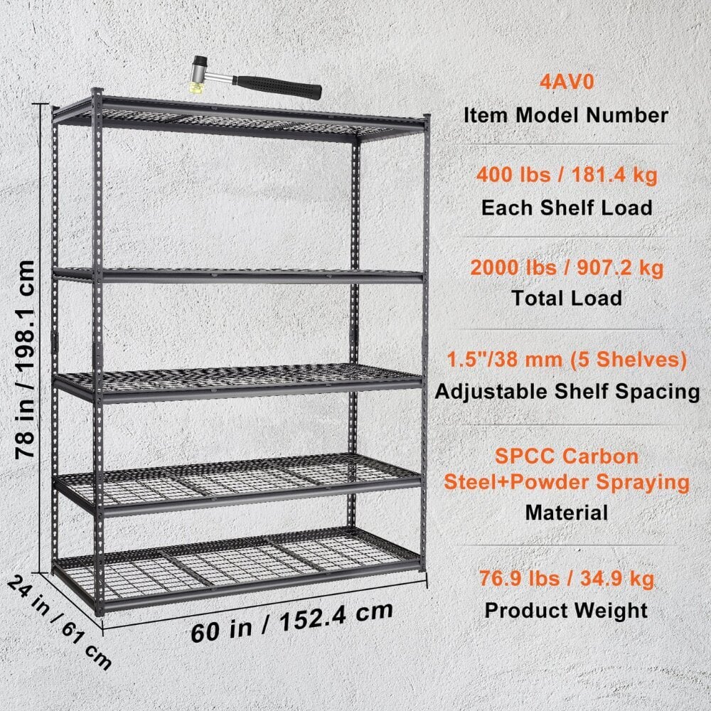 5-tasoinen autotallin hylly Vevor, 198x61x152 cm hinta ja tiedot | Hyllyt | hobbyhall.fi