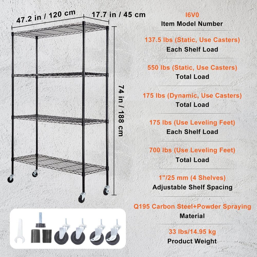 Nelitasoinen autotallihylly Vevor, 120x188x45 cm hinta ja tiedot | Hyllyt | hobbyhall.fi