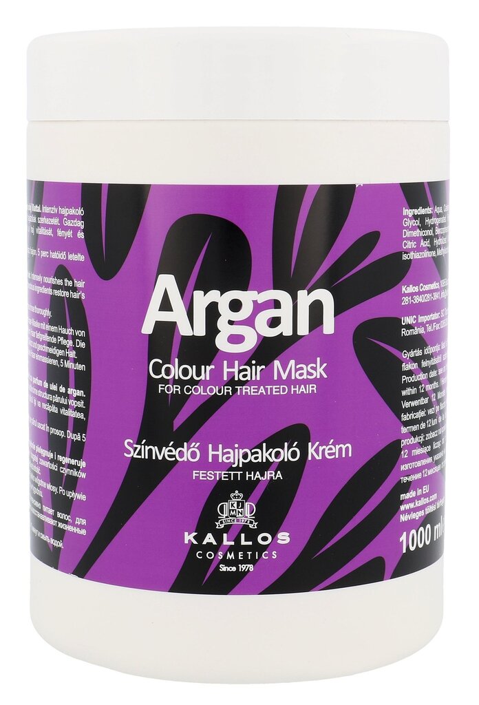 Naamio värjätyille hiuksille KALLOS Argan Color Hair Mask 1000 ml hinta ja tiedot | Naamiot, öljyt ja seerumit | hobbyhall.fi