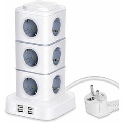 Tower Power Strip, 12 pistorasiaa (2500W/10A) 4 USB-portilla, pystysuuntaiset virtajohdot ylijännitesuojalla kotitoimistoon, 3M jatkojohto INORCO hinta ja tiedot | Kytkimet ja pistorasiat | hobbyhall.fi