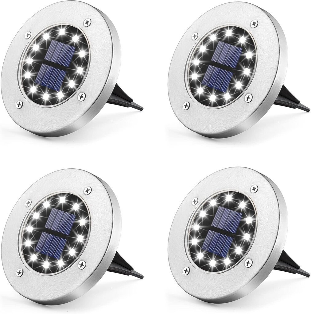 Pack Solar Garden Ground Lights, 12 LED White ruostumatonta terästä vedenpitävä aurinkoinen maan valot ulkopuutarha patio nurmikko piha polku INORCO hinta ja tiedot | LED-valonauhat | hobbyhall.fi