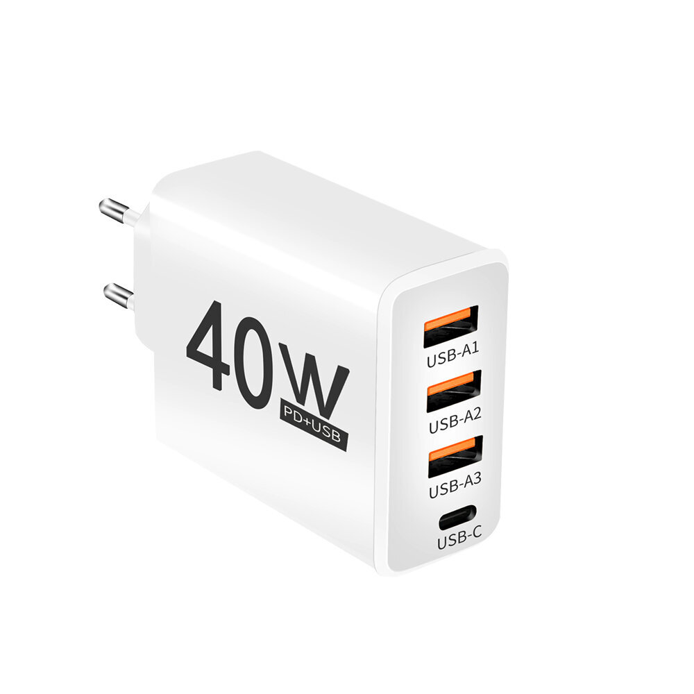 40 W PD 3USB Type C 4 porttia Supernopea lataus matkapuhelimen laturi QC 3.0 EU/US Plug Adapter iPhone Xiaomi Samsung Huawei hinta ja tiedot | Puhelimen laturit | hobbyhall.fi