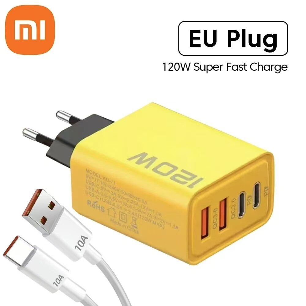 Xiaomi 10A 120W Ultra Fast Charger Kaapeli Super Fast Charger 4 Port USBC PD Quick Charging TypeC Laturi Xiaomi iPhone Huaweille hinta ja tiedot | Puhelimen laturit | hobbyhall.fi