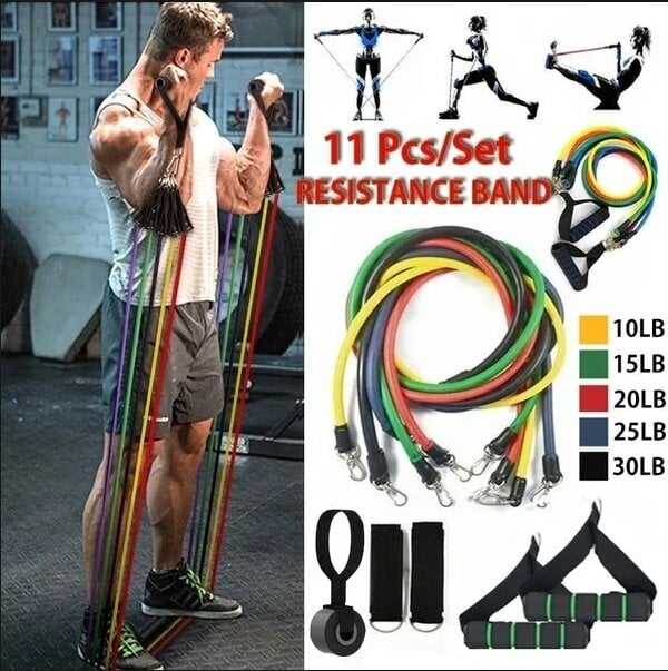 11Pcs / Set Resistance Bands Set ym Fitness Exercise Pilates Jooga Tiili Workout Bands hinta ja tiedot | Vastusnauhat | hobbyhall.fi